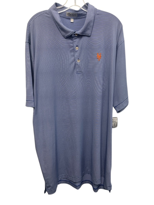 Peter Millar Size XXL Blue & White Synthetic Striped Polo Men's Short Sleeve Blue & White / XXL