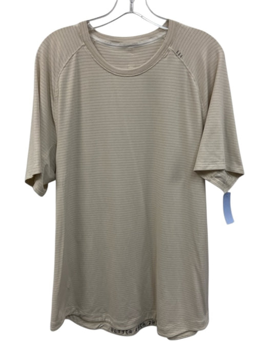 Lululemon Size Est XL Yellow Synthetic Stripe Athletic Curved Hem Short Sleeve Yellow / Est XL