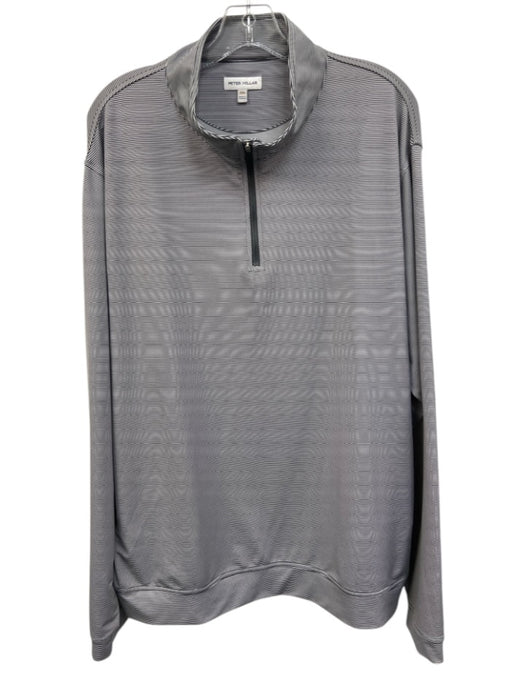 Peter Millar Size XXL Gray & White Synthetic Striped Men's Long Sleeve Shirt Gray & White / XXL