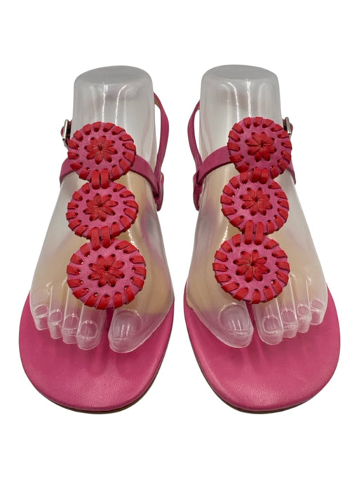 Jack Rogers Shoe Size 7 Pink & Red Leather Upper Thong Whipstitch Flat Sandals Pink & Red / 7