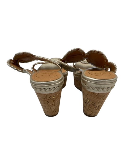 Jack Rogers Shoe Size 5 Light Gold Leather Upper Cork Sole Whipstitch Sandals Light Gold / 5