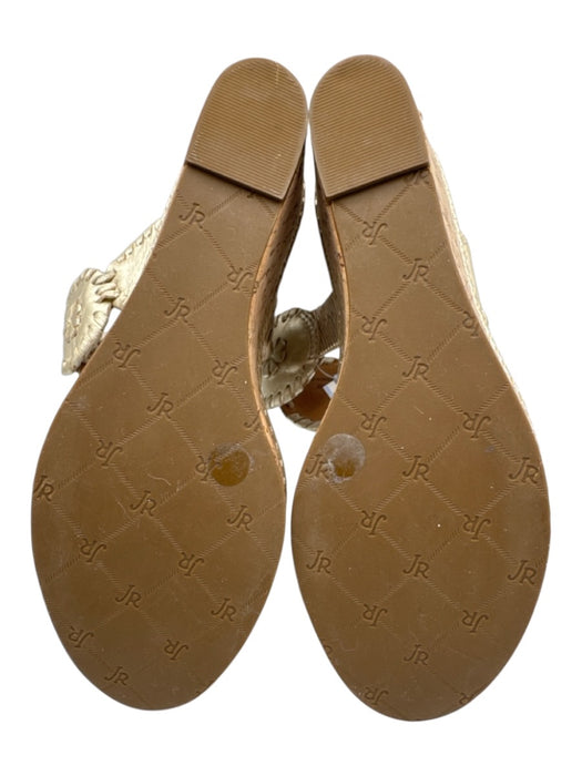 Jack Rogers Shoe Size 5 Light Gold Leather Upper Cork Sole Whipstitch Sandals Light Gold / 5