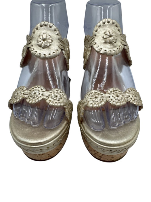 Jack Rogers Shoe Size 5 Light Gold Leather Upper Cork Sole Whipstitch Sandals Light Gold / 5