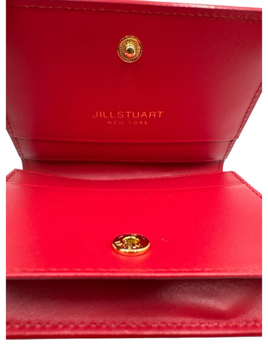 Jill Stuart Red & Gold Leather Rhinestone Gold Tone Hardware Card Holder Wallets Red & Gold