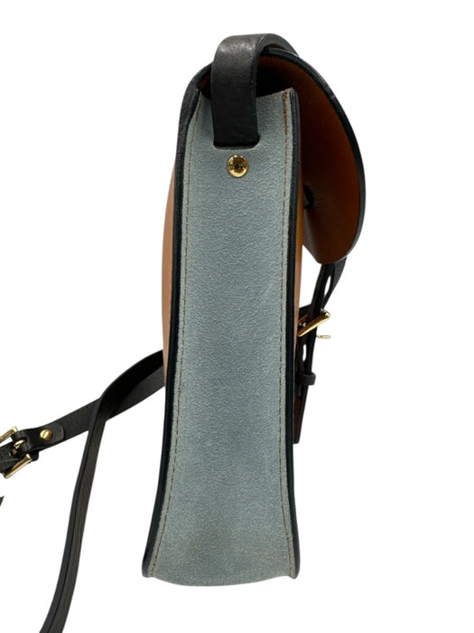 Herbert Frere Soeur Brown, Blue, Black Leather Color Block Buckle Flap Bag Brown, Blue, Black / S