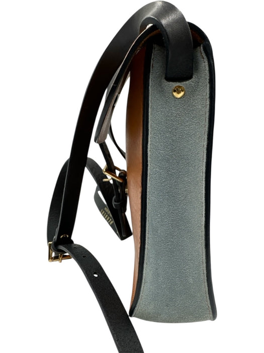 Herbert Frere Soeur Brown, Blue, Black Leather Color Block Buckle Flap Bag Brown, Blue, Black / S
