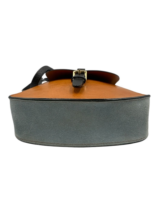 Herbert Frere Soeur Brown, Blue, Black Leather Color Block Buckle Flap Bag Brown, Blue, Black / S