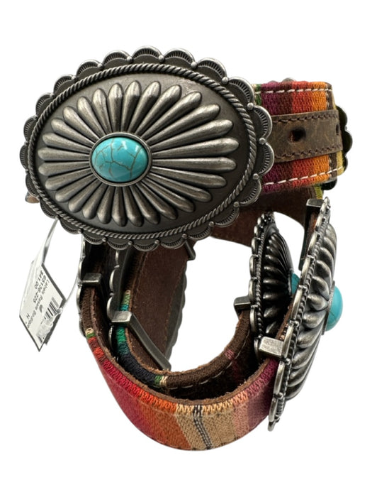 Ariat Brown & Multi Leather Textile Pewter Hardware Turquoise Western Belts Brown & Multi / L