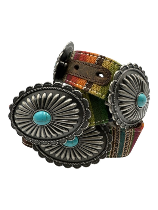 Ariat Brown & Multi Leather Textile Pewter Hardware Turquoise Western Belts Brown & Multi / L
