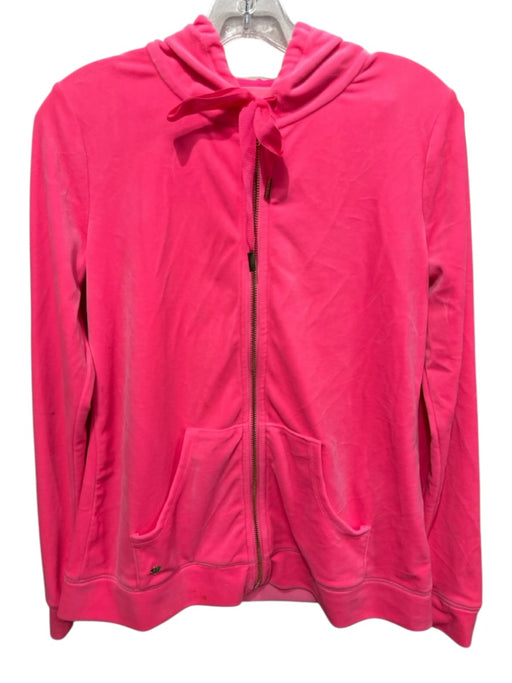 Lilly Pulitzer Size S Hot Coral Polyester Velour Gold Zipper Hood Zip Up Jacket Hot Coral / S