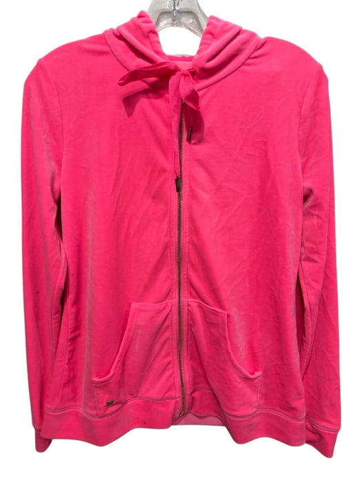 Lilly Pulitzer Size S Hot Coral Polyester Velour Gold Zipper Hood Zip Up Jacket Hot Coral / S