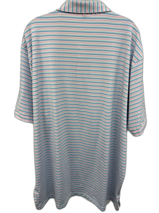 Peter Millar Size XXL Pink & White Synthetic Striped Polo Men's Short Sleeve Pink & White / XXL