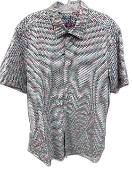 Robert Graham Size XL White & Multi Cotton Blend Abstract Button Up Short Sleeve White & Multi / XL