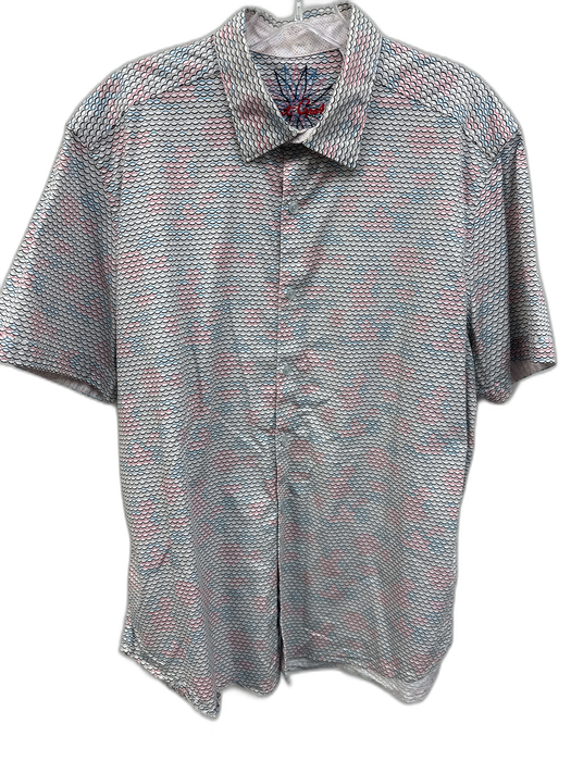 Robert Graham Size XL White & Multi Cotton Blend Abstract Button Up Short Sleeve White & Multi / XL