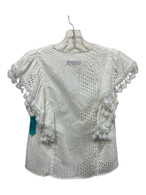 Hunter Bell Size S White Cotton Crochet Lace V Neck Ruffle Cap Sleeve Top White / S