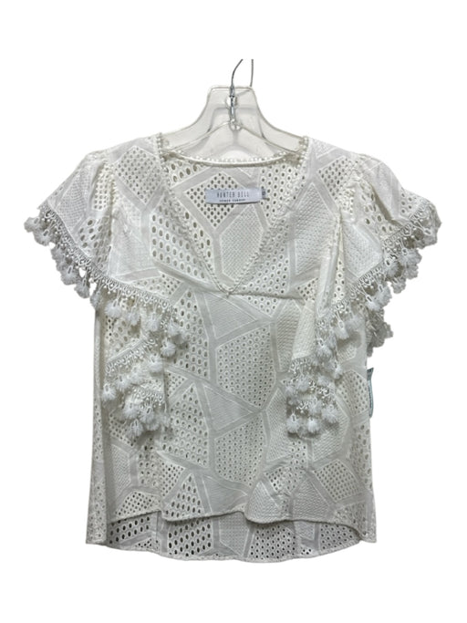 Hunter Bell Size S White Cotton Crochet Lace V Neck Ruffle Cap Sleeve Top White / S