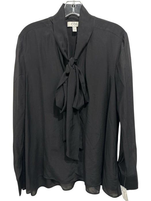 COS Size 10 Black Viscose Semi Sheer Tie Neck Long Sleeve V Neck Top Black / 10