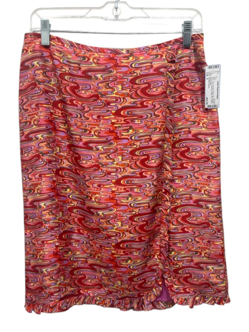 Nanette Lepore Size 8 Pink, Orange & Multi Silk Abstract Wavy Print Skirt Pink, Orange & Multi / 8