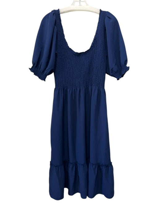 Hill House Size M Dark Blue Polyester Short Puff Sleeve Shirred Bodice Dress Dark Blue / M