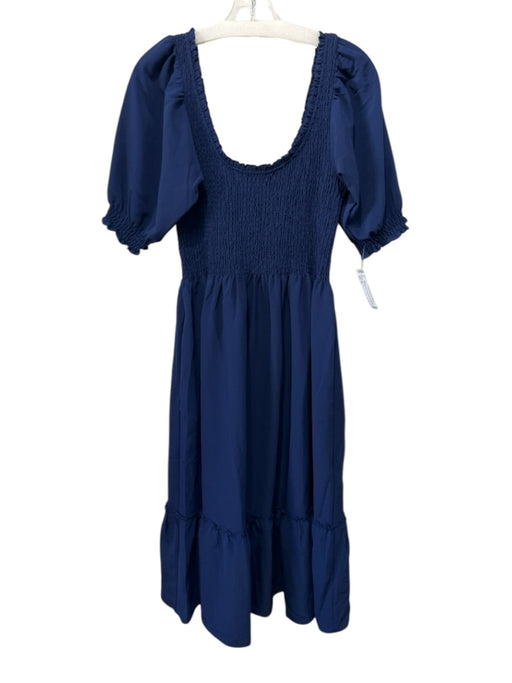 Hill House Size M Dark Blue Polyester Short Puff Sleeve Shirred Bodice Dress Dark Blue / M