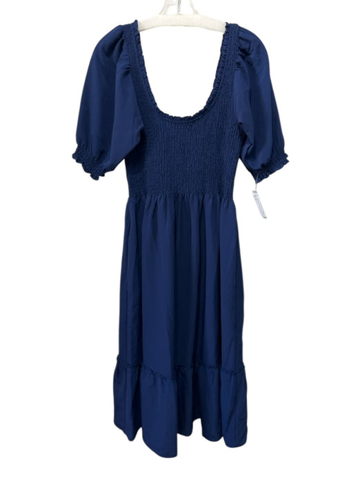 Hill House Size M Dark Blue Polyester Short Puff Sleeve Shirred Bodice Dress Dark Blue / M