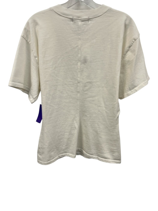 EB Denim Size M Cream White Cotton Short Sleeve Ribbed Collar Cinched Top Cream White / M