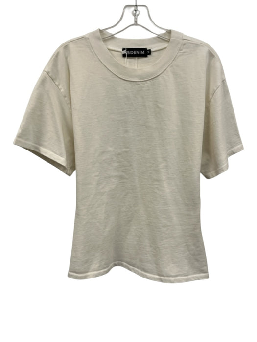 EB Denim Size M Cream White Cotton Short Sleeve Ribbed Collar Cinched Top Cream White / M