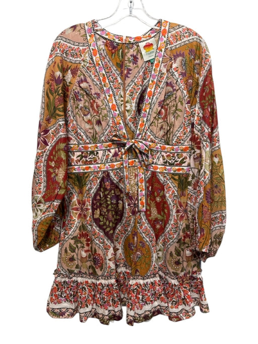 Farm Rio Size M Orange & Multi Cotton Floral V Neck Bow Detail Dress Orange & Multi / M