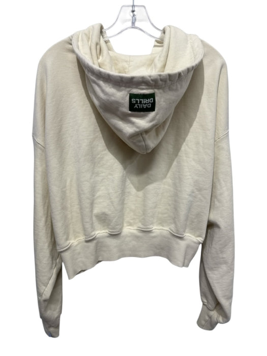 Daily Drills Size M/L Cream White Cotton Zip Front Hoodie Cropped Jacket Cream White / M/L