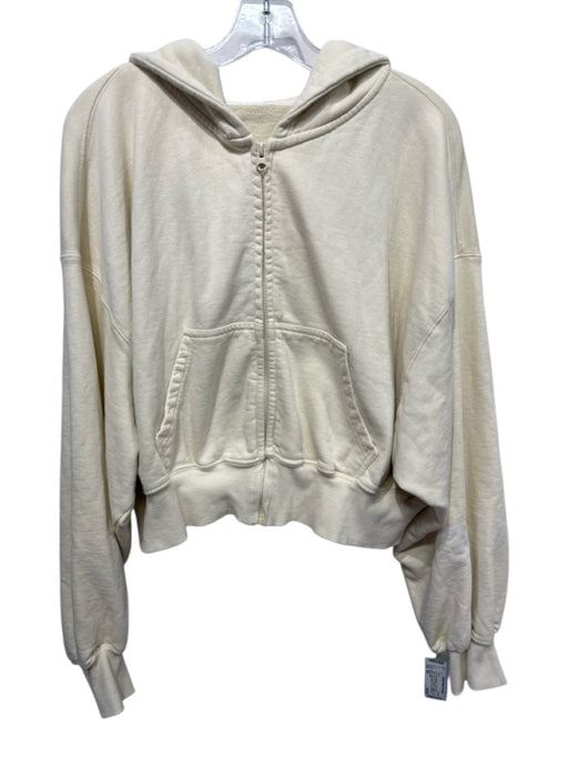 Daily Drills Size M/L Cream White Cotton Zip Front Hoodie Cropped Jacket Cream White / M/L