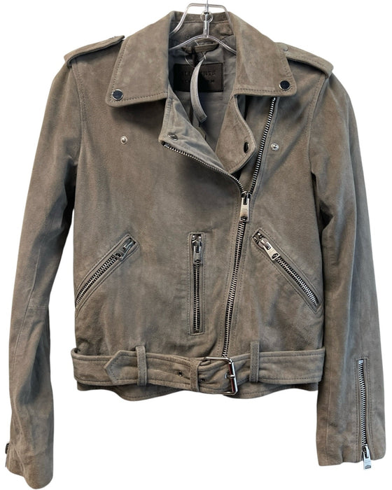 ALLSAINTS Size 2 Grey Suede Zip Front Silver Hardware Biker belt Jacket Grey / 2