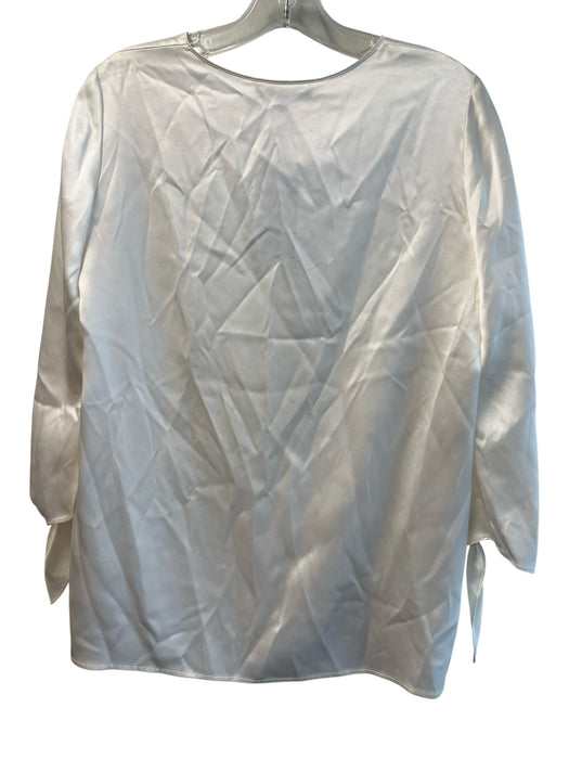 Lafayette 148 Size XS Cream Silk V Neck Split Long Sleeve Side Split Hem Top Cream / XS