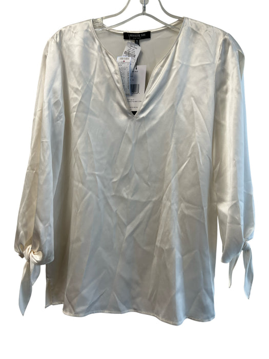 Lafayette 148 Size XS Cream Silk V Neck Split Long Sleeve Side Split Hem Top Cream / XS