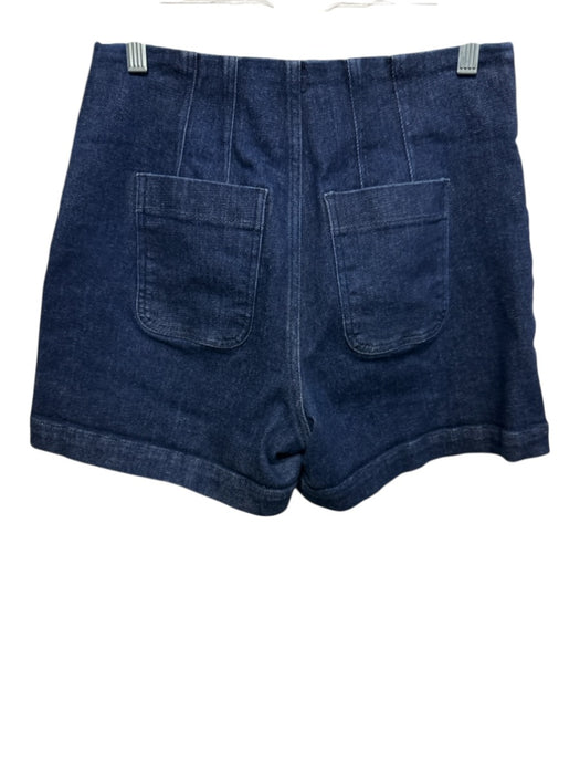 Spanx Size M Dark Wash Cotton Blend Denim Elastic Waist Pleat Detail Shorts Dark Wash / M