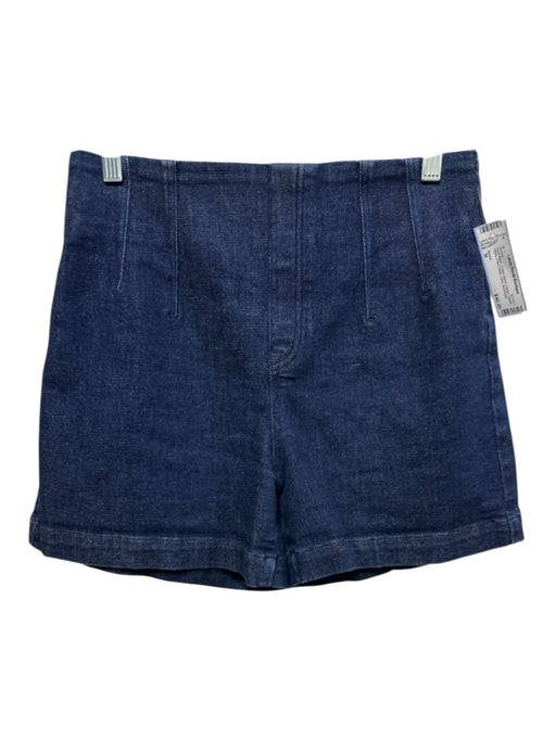 Spanx Size M Dark Wash Cotton Blend Denim Elastic Waist Pleat Detail Shorts Dark Wash / M