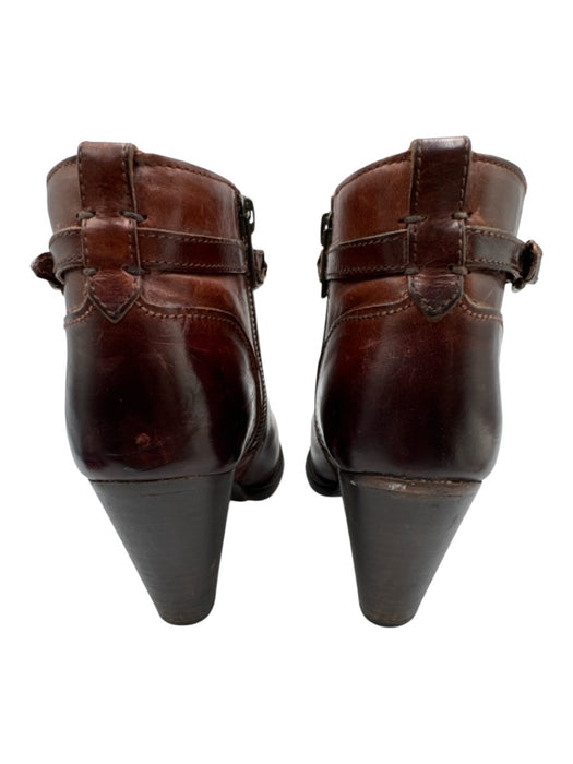 Frye Shoe Size 6.5 Red Brown Leather Upper Buckle Straps Side Zip Ankle Boots Red Brown / 6.5