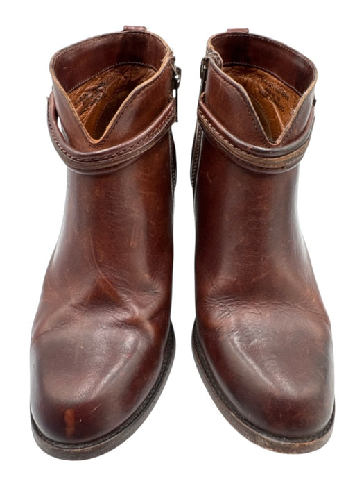 Frye Shoe Size 6.5 Red Brown Leather Upper Buckle Straps Side Zip Ankle Boots Red Brown / 6.5