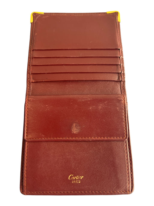 Cartier Burgundy Cowhide Leather Embossed Double C Logo Snap Closure Wallets Burgundy