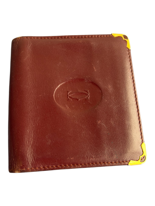 Cartier Burgundy Cowhide Leather Embossed Double C Logo Snap Closure Wallets Burgundy