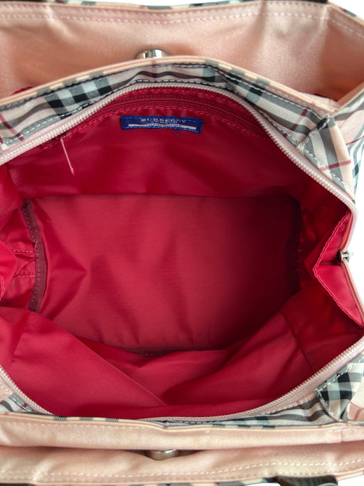 Burberry Pink Canvas Leather Handle Top Handle Magnetic Close plaid Bag Pink / as is