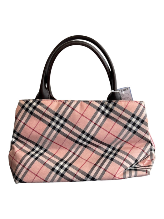 Burberry Pink Canvas Leather Handle Top Handle Magnetic Close plaid Bag Pink / as is