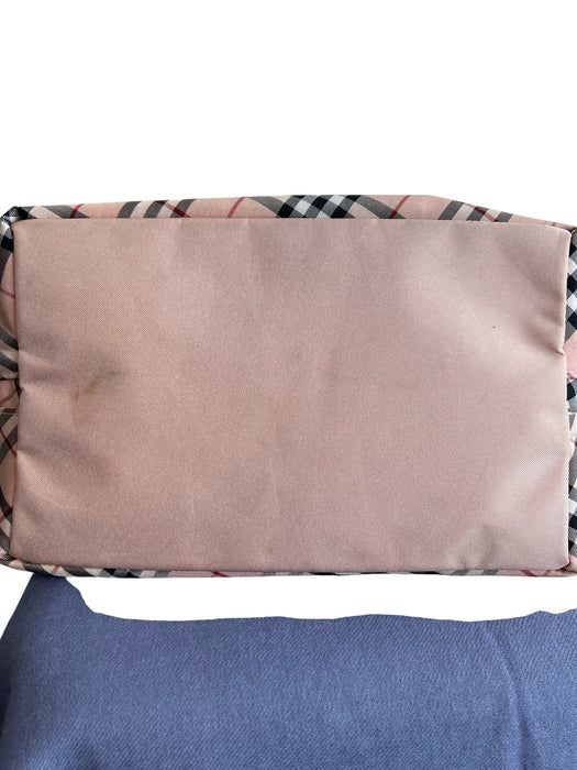 Burberry Pink Canvas Leather Handle Top Handle Magnetic Close plaid Bag Pink / as is