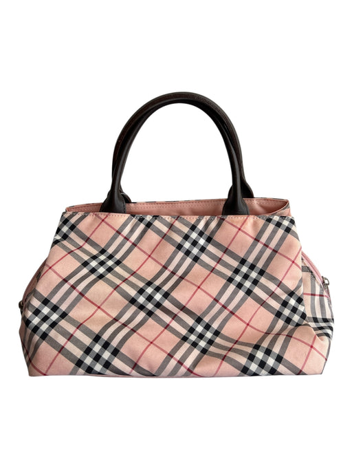 Burberry Pink Canvas Leather Handle Top Handle Magnetic Close plaid Bag Pink / as is