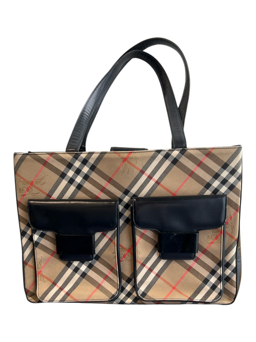 Burberry Beige Canvas Leather Handle Front Pockets Magnetic Close Bag Beige