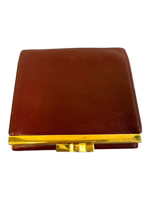 Cartier Burgundy Cowhide Leather Embossed Double C Logo Kiss Lock Wallets Burgundy