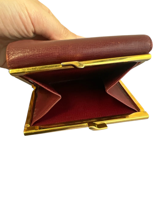 Cartier Burgundy Cowhide Leather Embossed Double C Logo Kiss Lock Wallets Burgundy