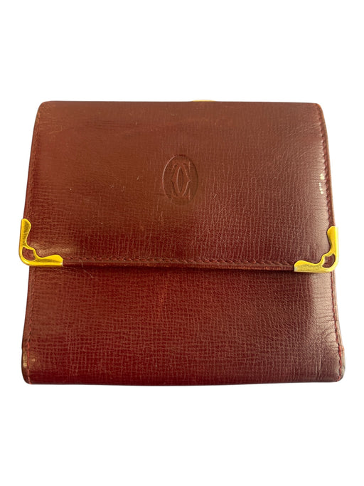 Cartier Burgundy Cowhide Leather Embossed Double C Logo Kiss Lock Wallets Burgundy