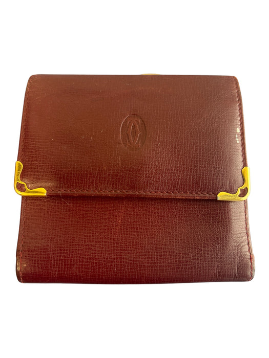 Cartier Burgundy Cowhide Leather Embossed Double C Logo Kiss Lock Wallets Burgundy