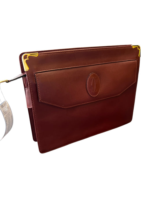 Cartier Burgundy Calfskin Leather Embossed Double C Logo Gold Tone Hardware Bag Burgundy / Medium