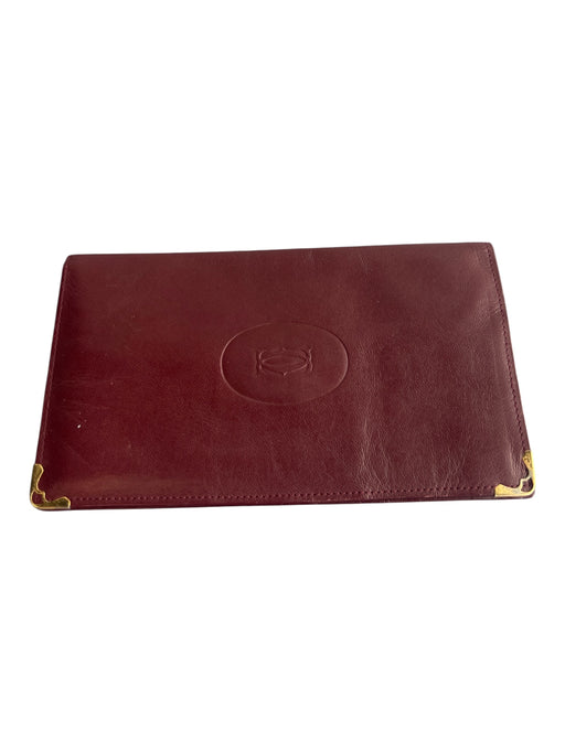 Cartier Burgundy Calfskin Leather Gold finish metal corners Long Wallet Wallets Burgundy